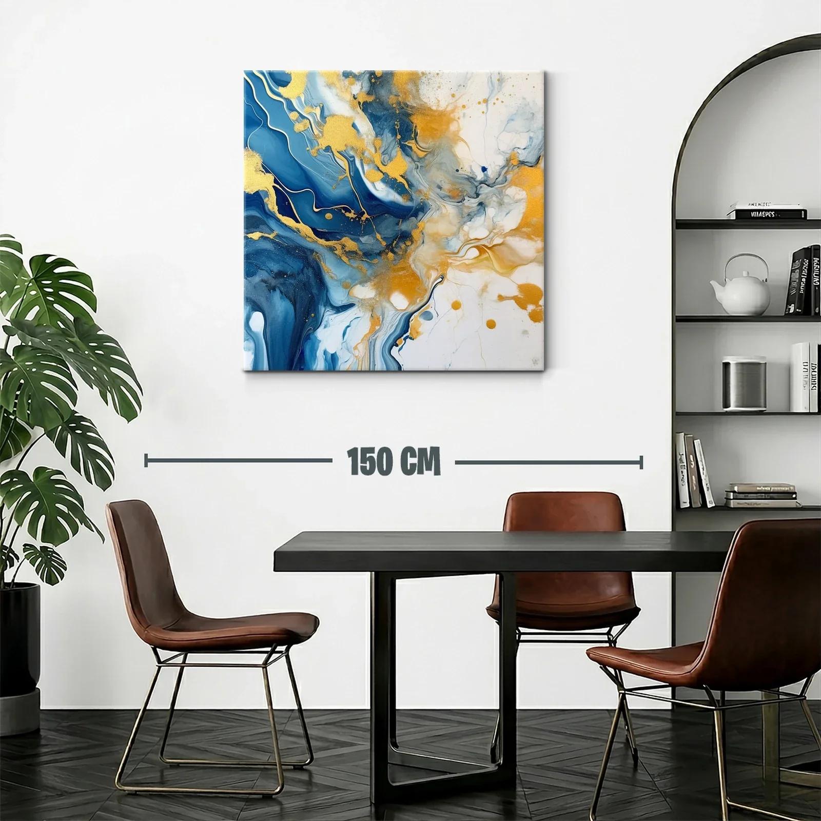 Cuadro abstracto con vibrantes tonos azules y dorados — miniatura 2