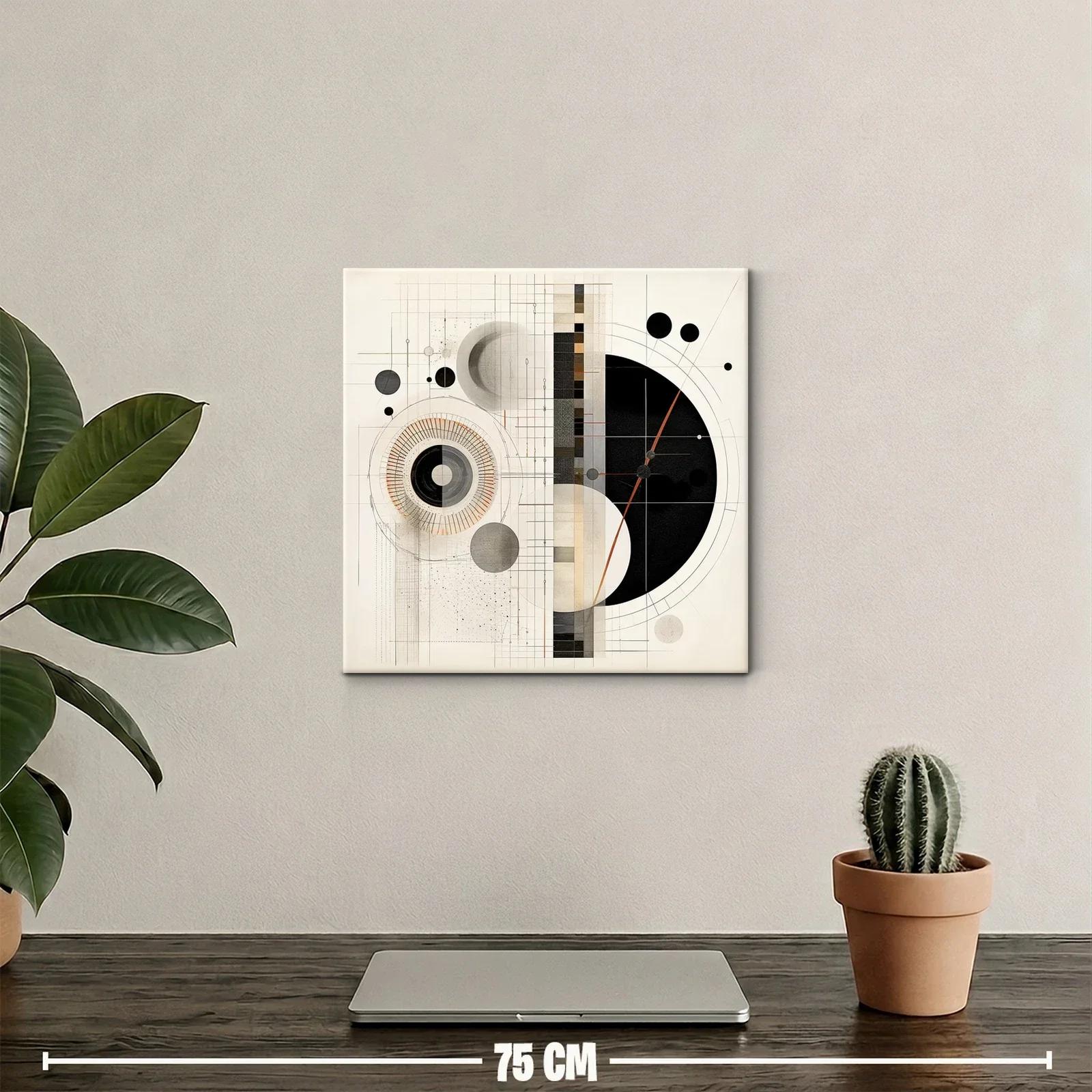 Cuadro abstracto geométrico con círculos y líneas delicadas — miniatura 2