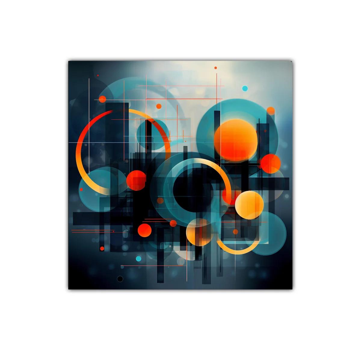 Composición abstracta con círculos y líneas en tonos vibrantes — imagen principal