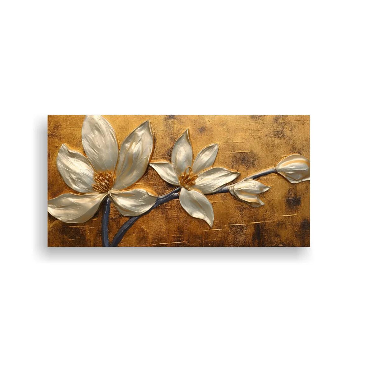 Cuadro flores de magnolia blancas con rama y fondo texturizado — imagen principal