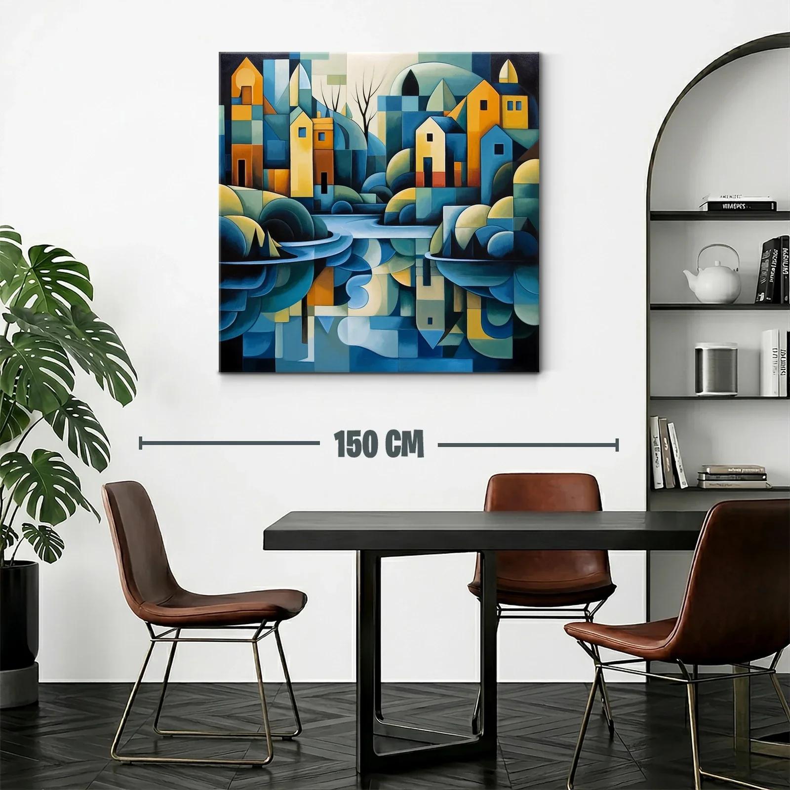 Paisaje urbano abstracto con reflejos en tonos azules y ocres — miniatura 2