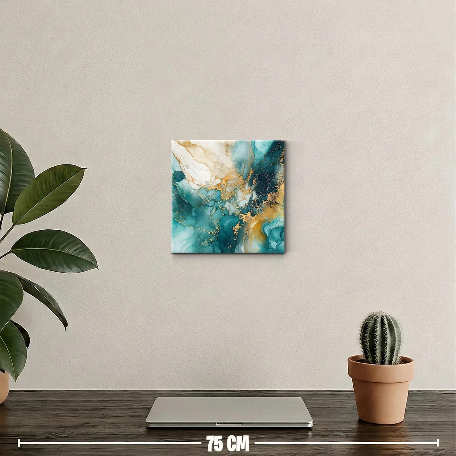 Cuadro abstracto con tonos turquesa y dorado brillante — miniatura 2