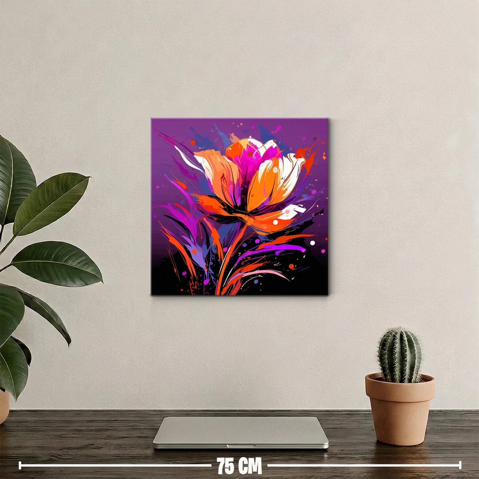 Flor vibrante con tonos cálidos sobre fondo púrpura intenso — miniatura 2