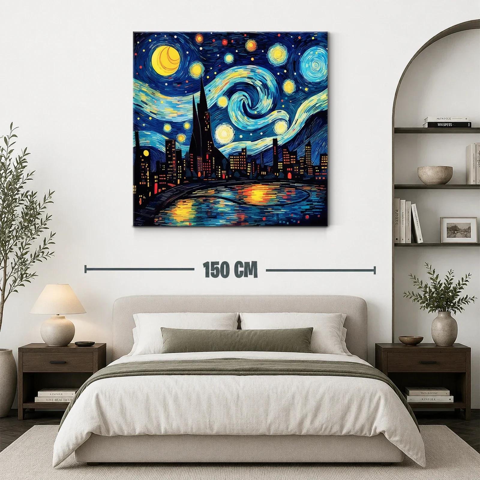 Paisaje nocturno urbano con estrellas vibrantes y reflejos — miniatura 3