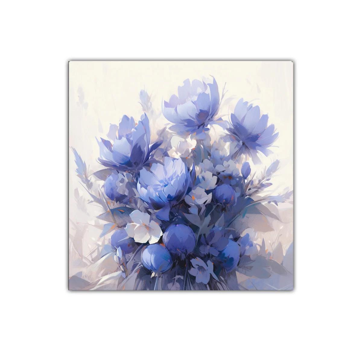 Cuadro decorativo con ramo de flores azules y blancas