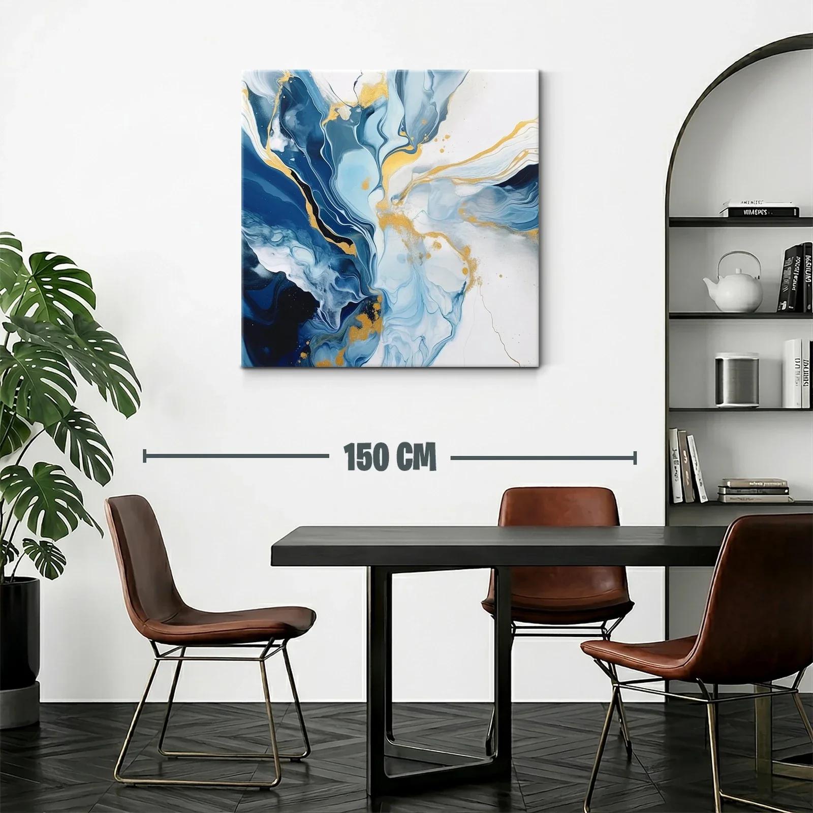 Cuadro abstracto con tonos azules y dorados elegantes — miniatura 2