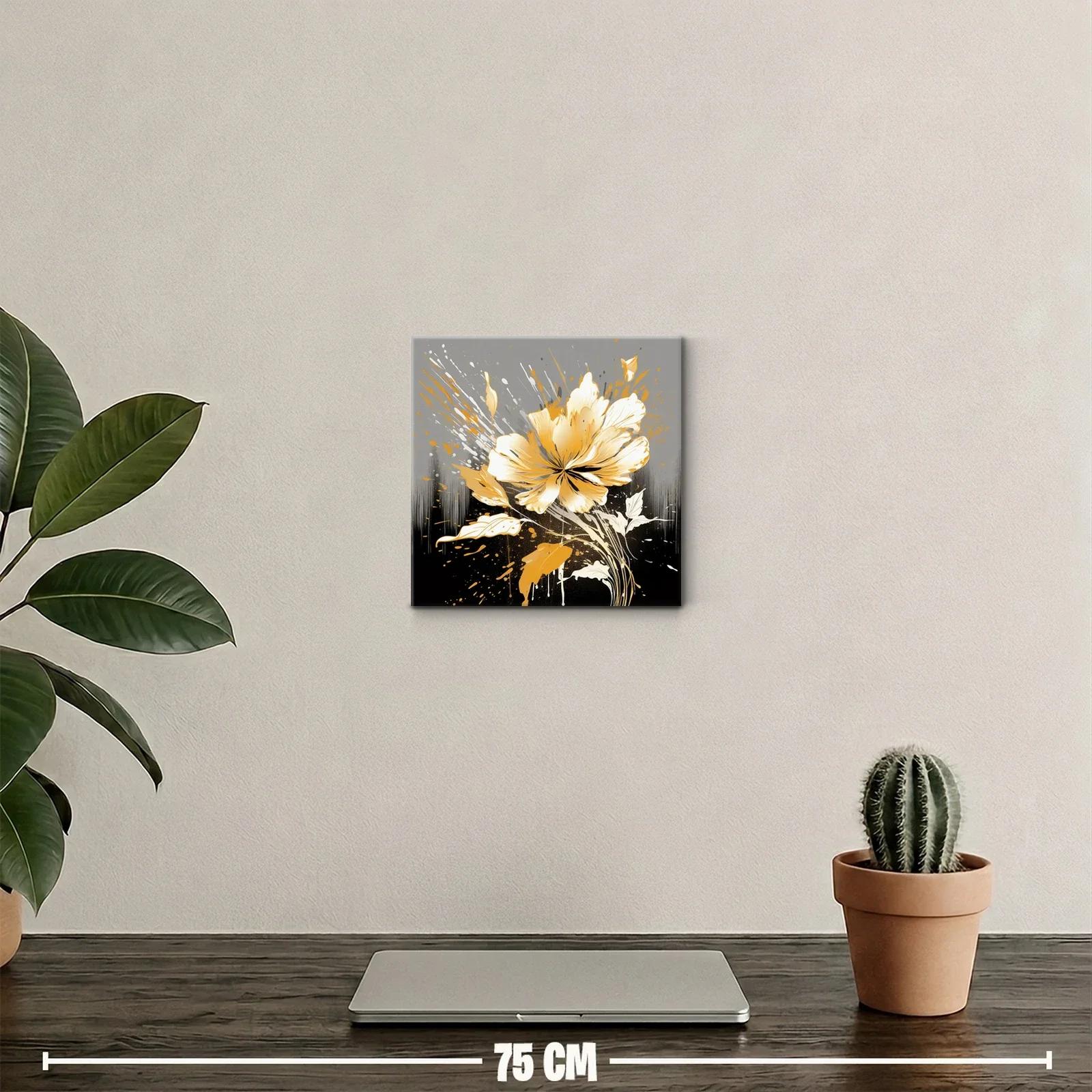 Cuadro decorativo con flor dorada y fondo gris oscuro — miniatura 2