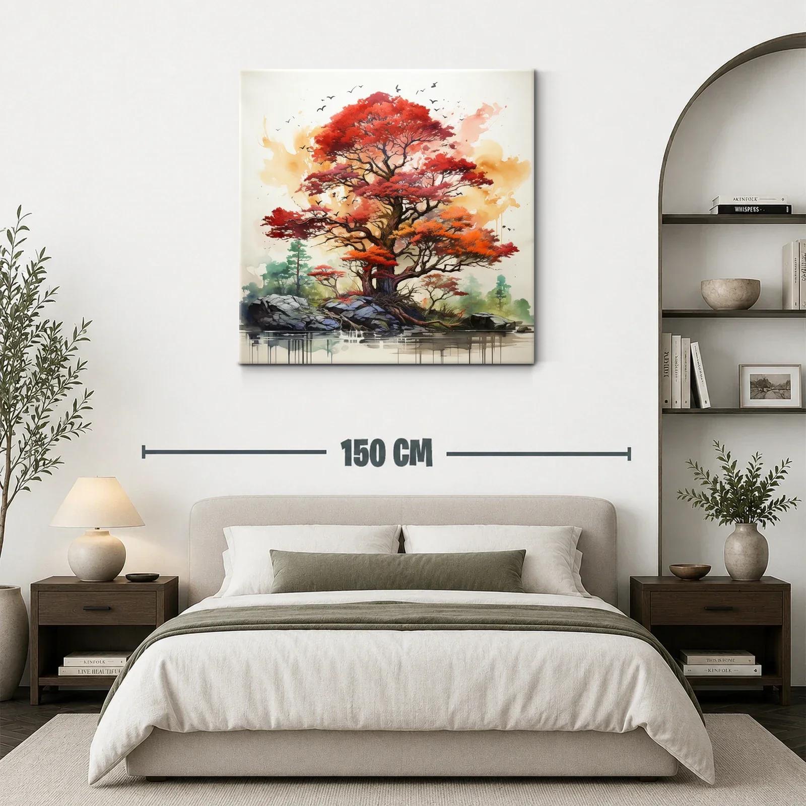 Árbol otoñal vibrante con paisajes naturales y aves — miniatura 3