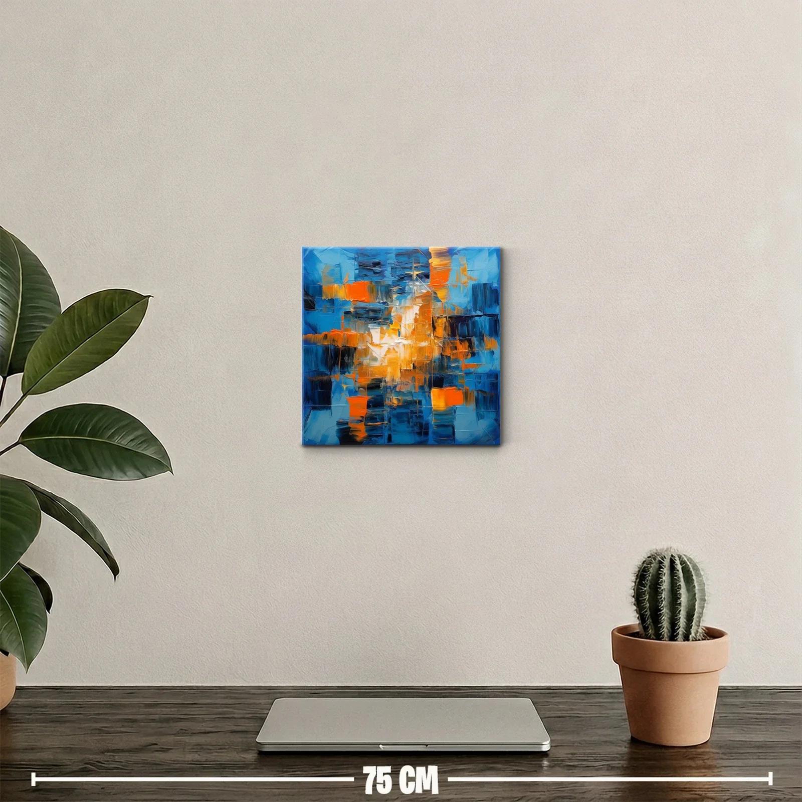 Cuadro abstracto en tonos azules y naranjas vibrantes — miniatura 2