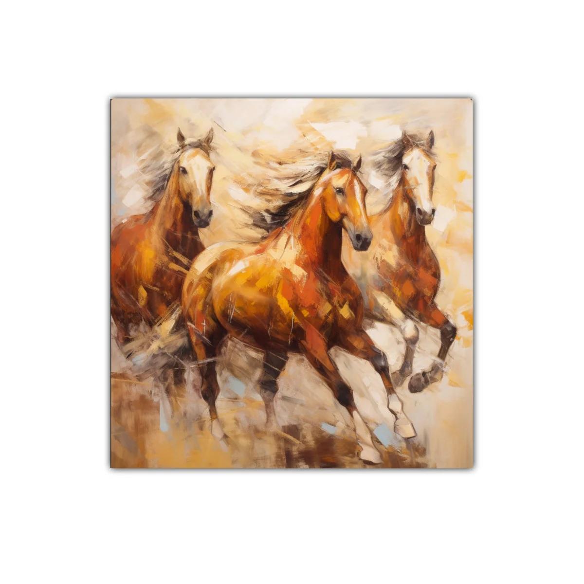 Cuadro con Caballos en Movimiento y Tonos Cálidos — imagen principal