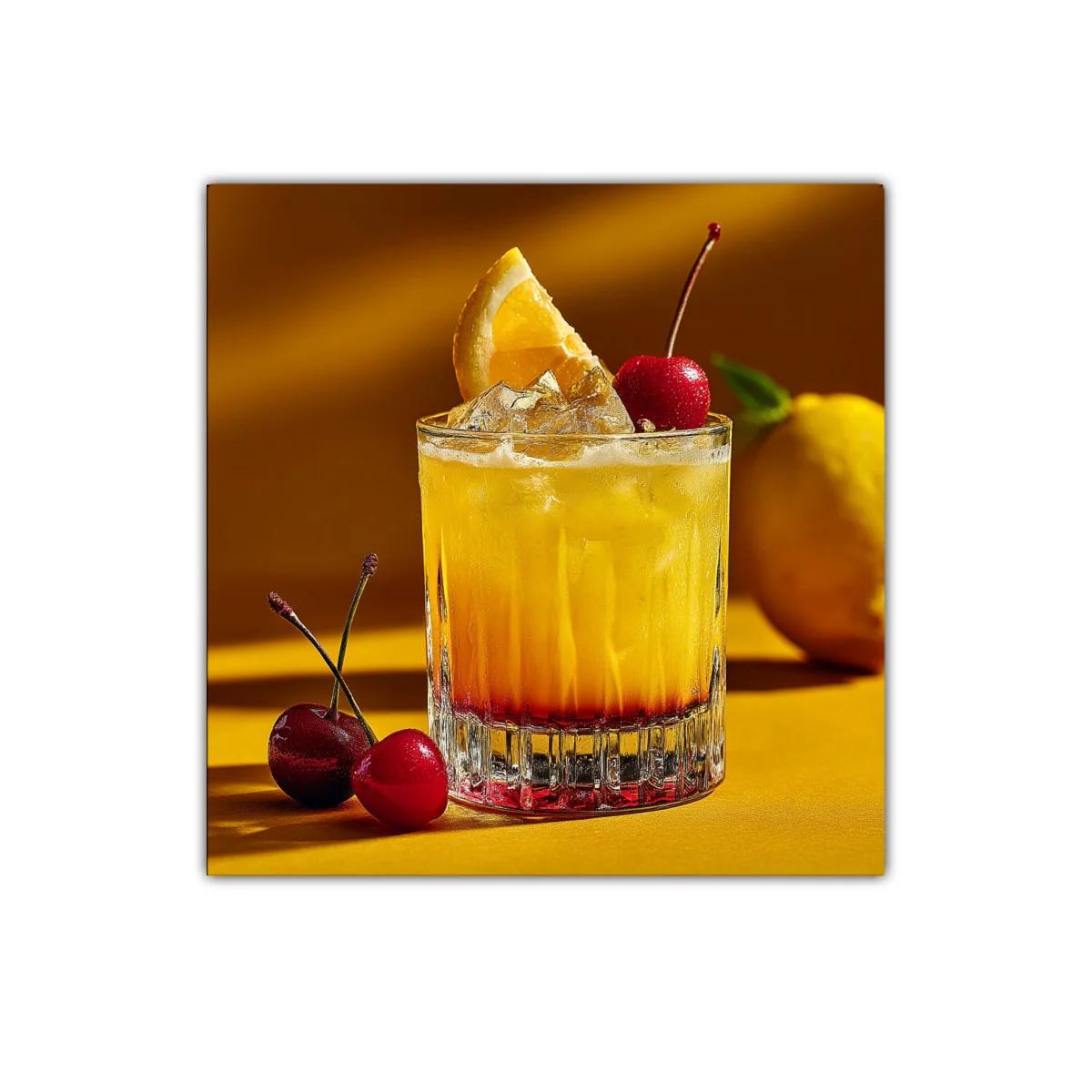 Cuadro refrescante con cóctel de cítricos y cerezas vibrantes — imagen principal