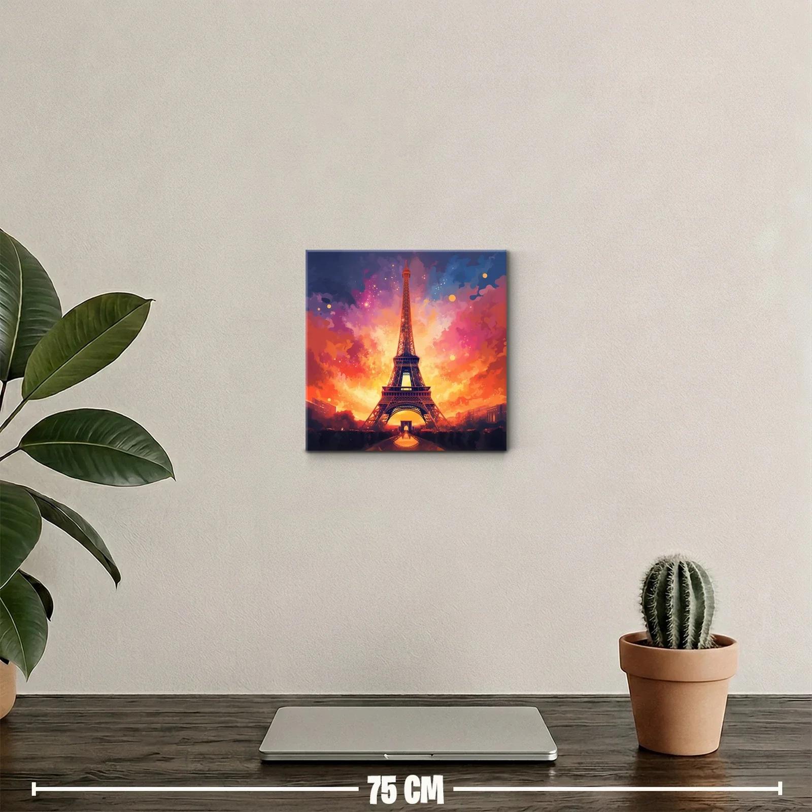 Atardecer vibrante con la Torre Eiffel iluminada en París — miniatura 2