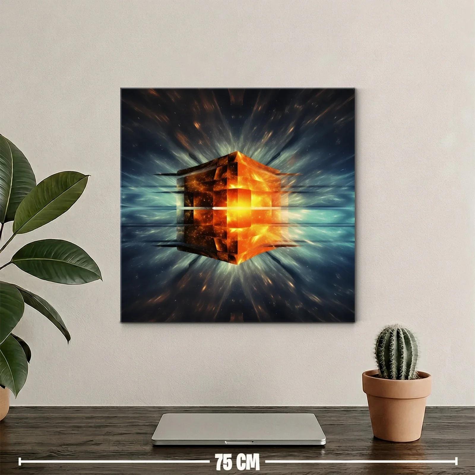Cuadro abstracto cubo luminoso en explosión de energía — miniatura 2
