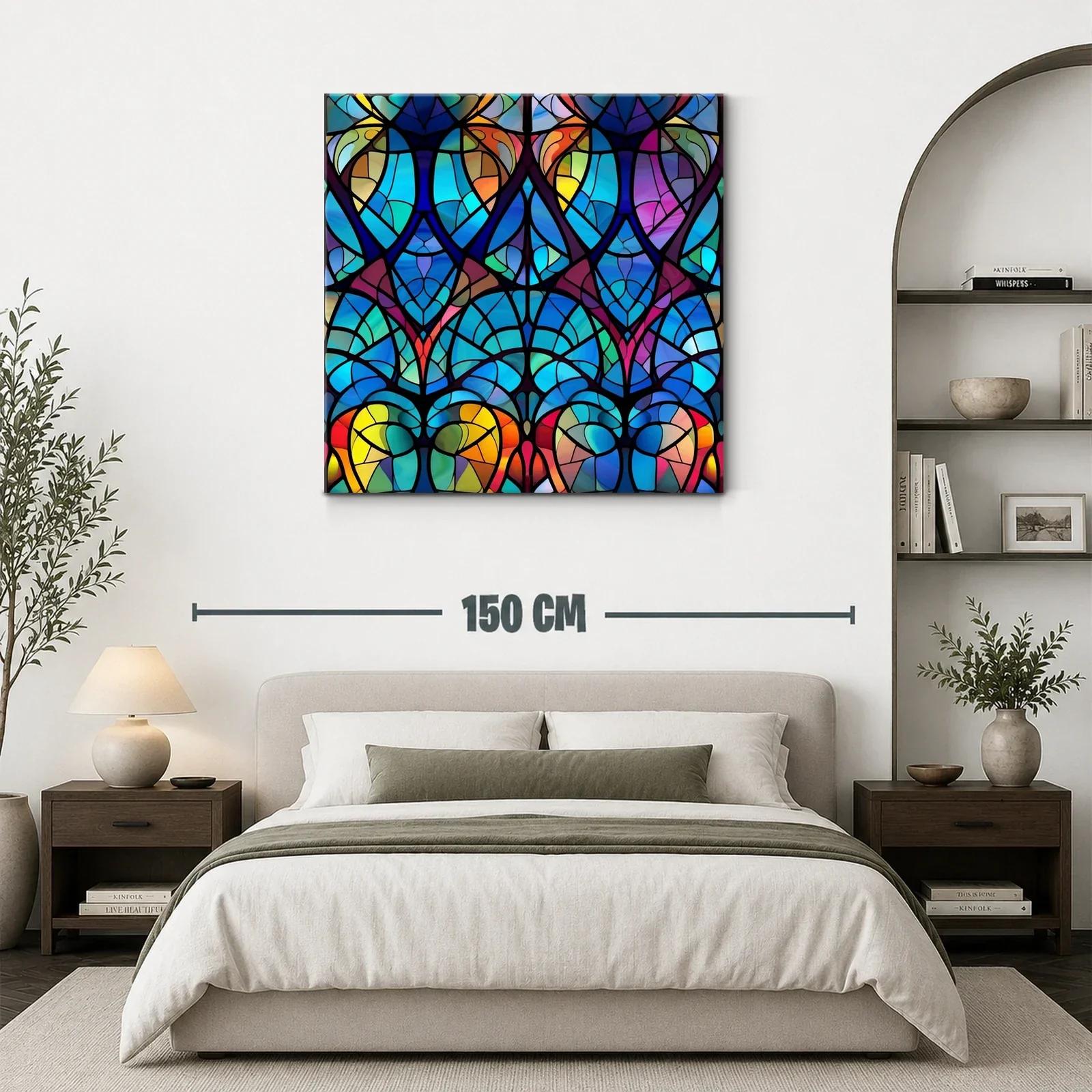 Cuadro con diseño abstracto en vibrantes tonos azules y cálidos — miniatura 3