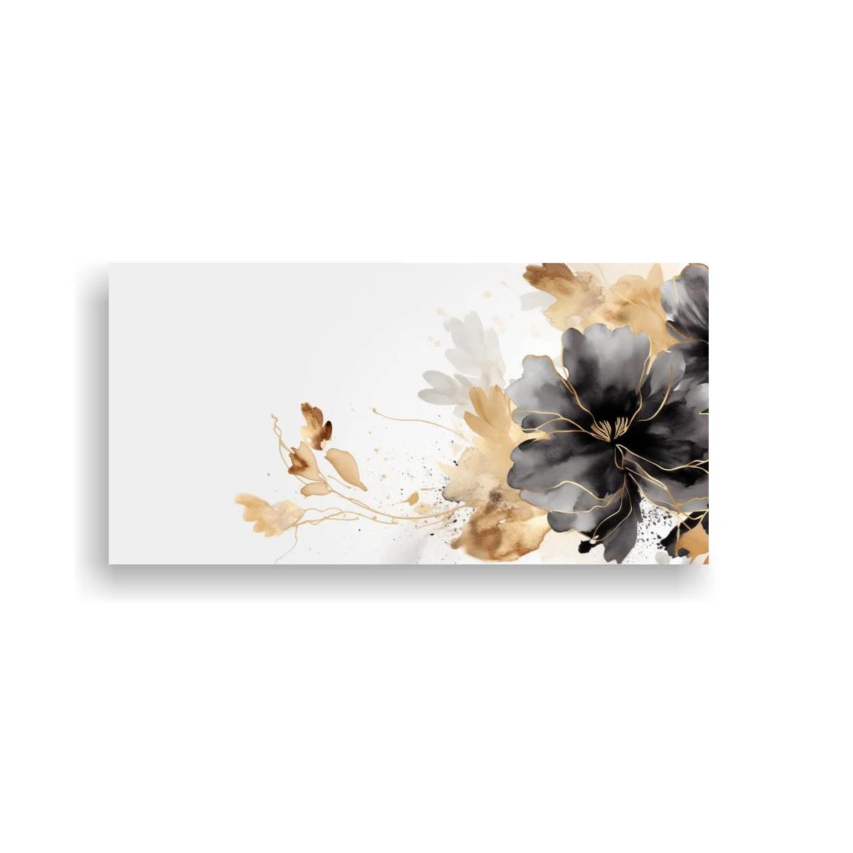 Cuadro flor negra con pétalos dorados