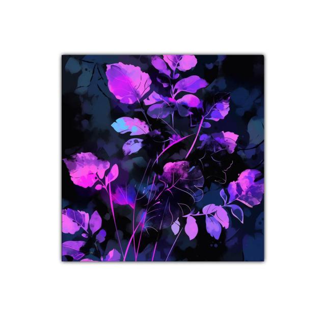 Cuadro decorativo con hojas en tonos violetas y azules oscuros