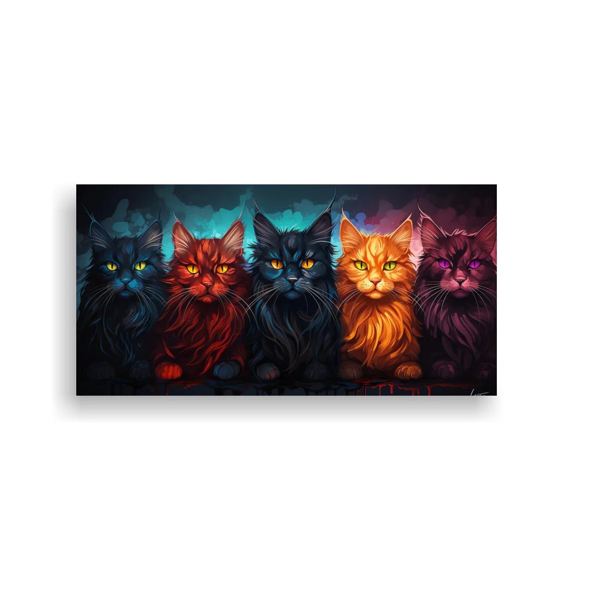 Cuadro cinco gatos de colores brillantes