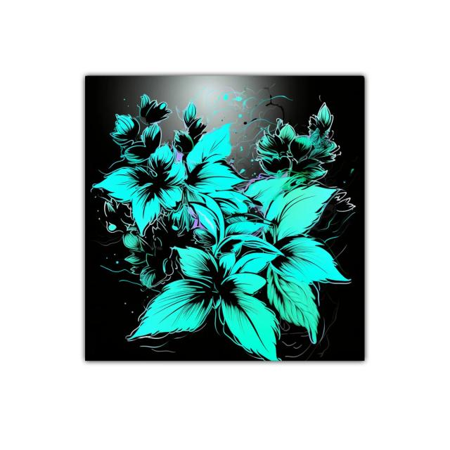 Cuadro decorativo con flores en tonos azul neón vibrantes