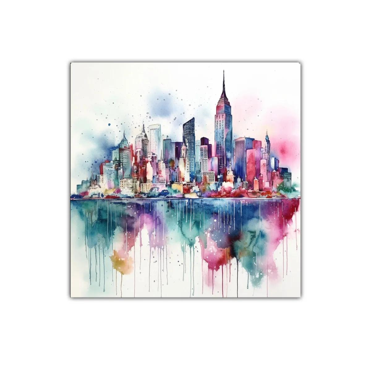 Cuadro urbano con skyline vibrante y colorido — miniatura 1