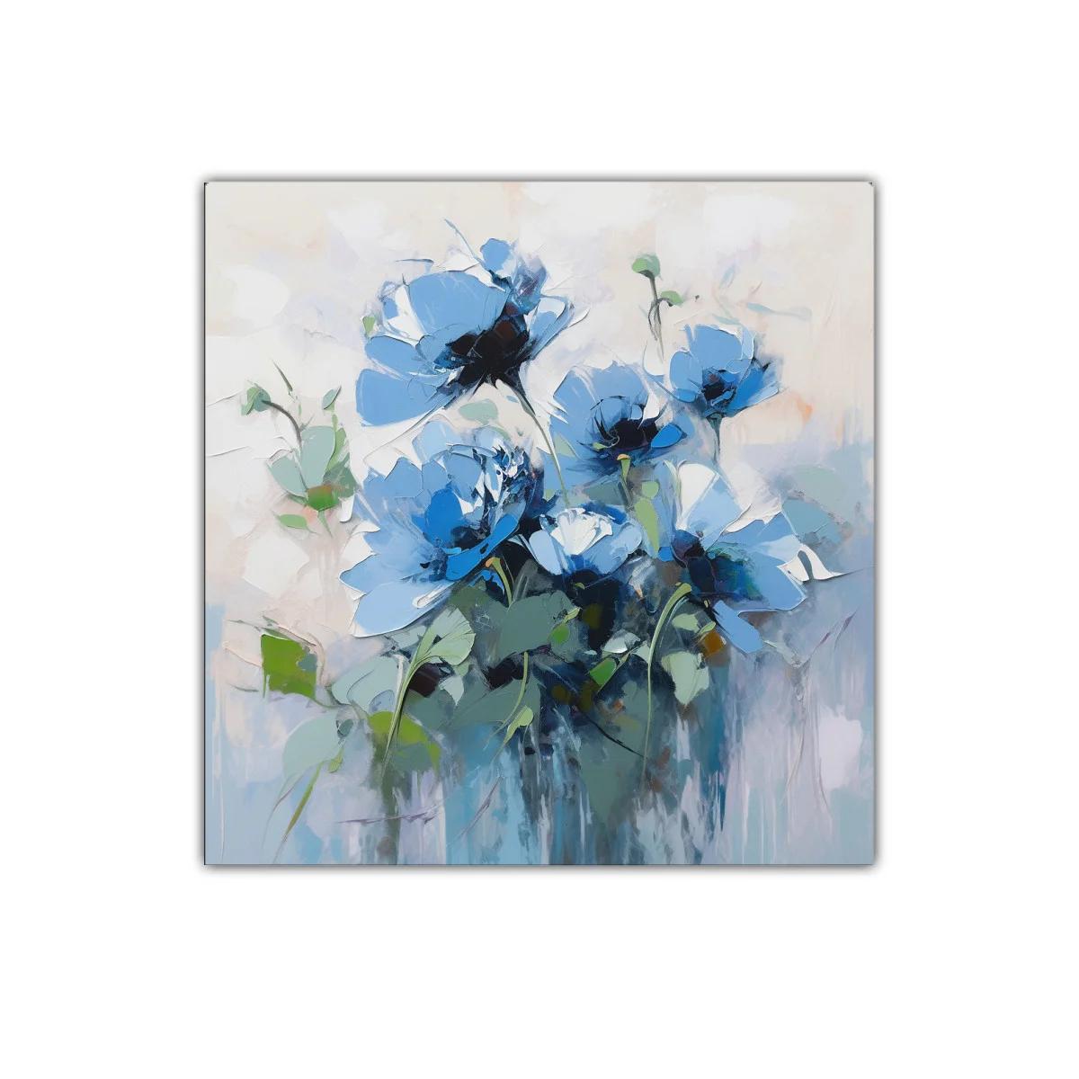 Decoración con ramo de flores azules en tonos suaves