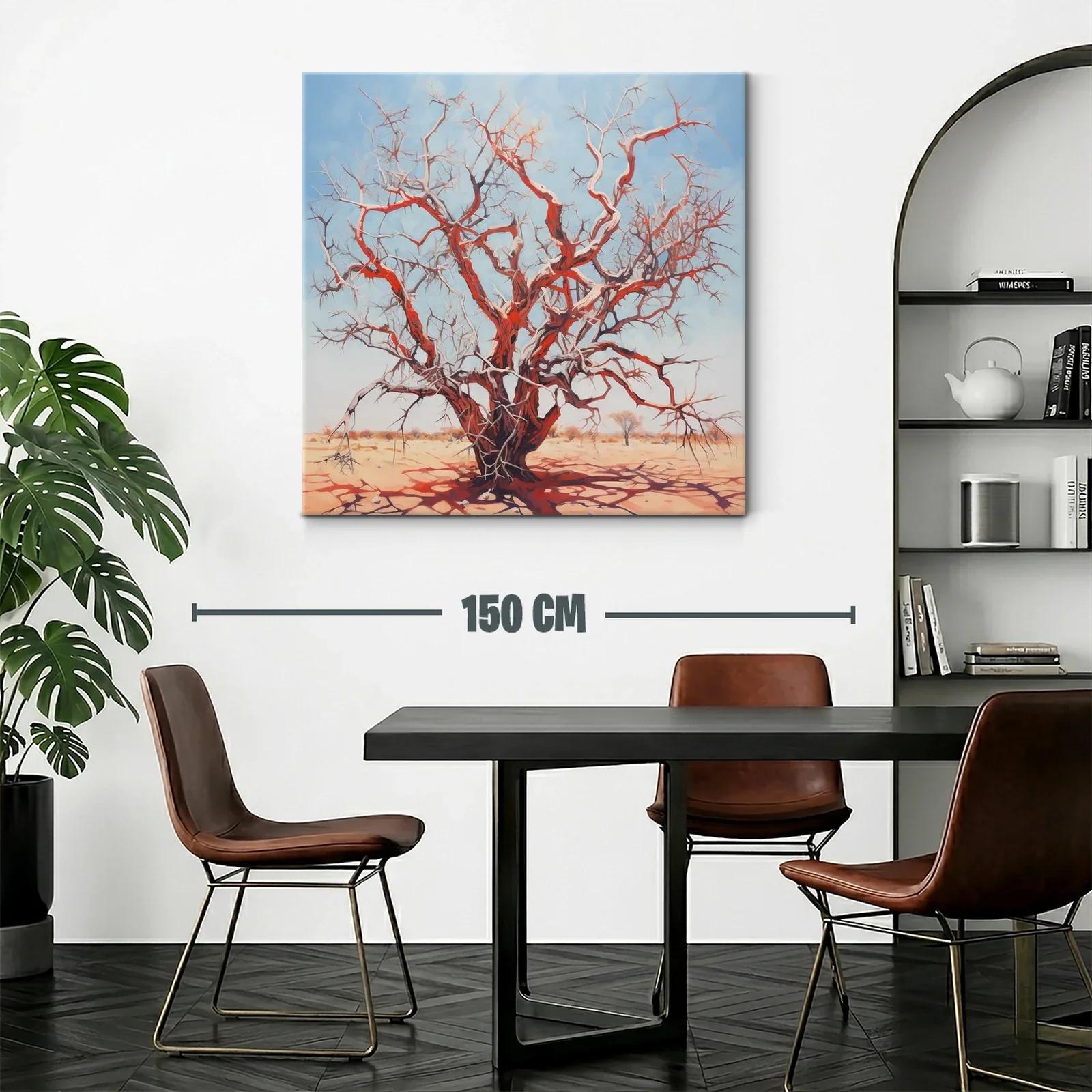 Árbol seco rojizo bajo cielo azul claro en paisaje árido — miniatura 2