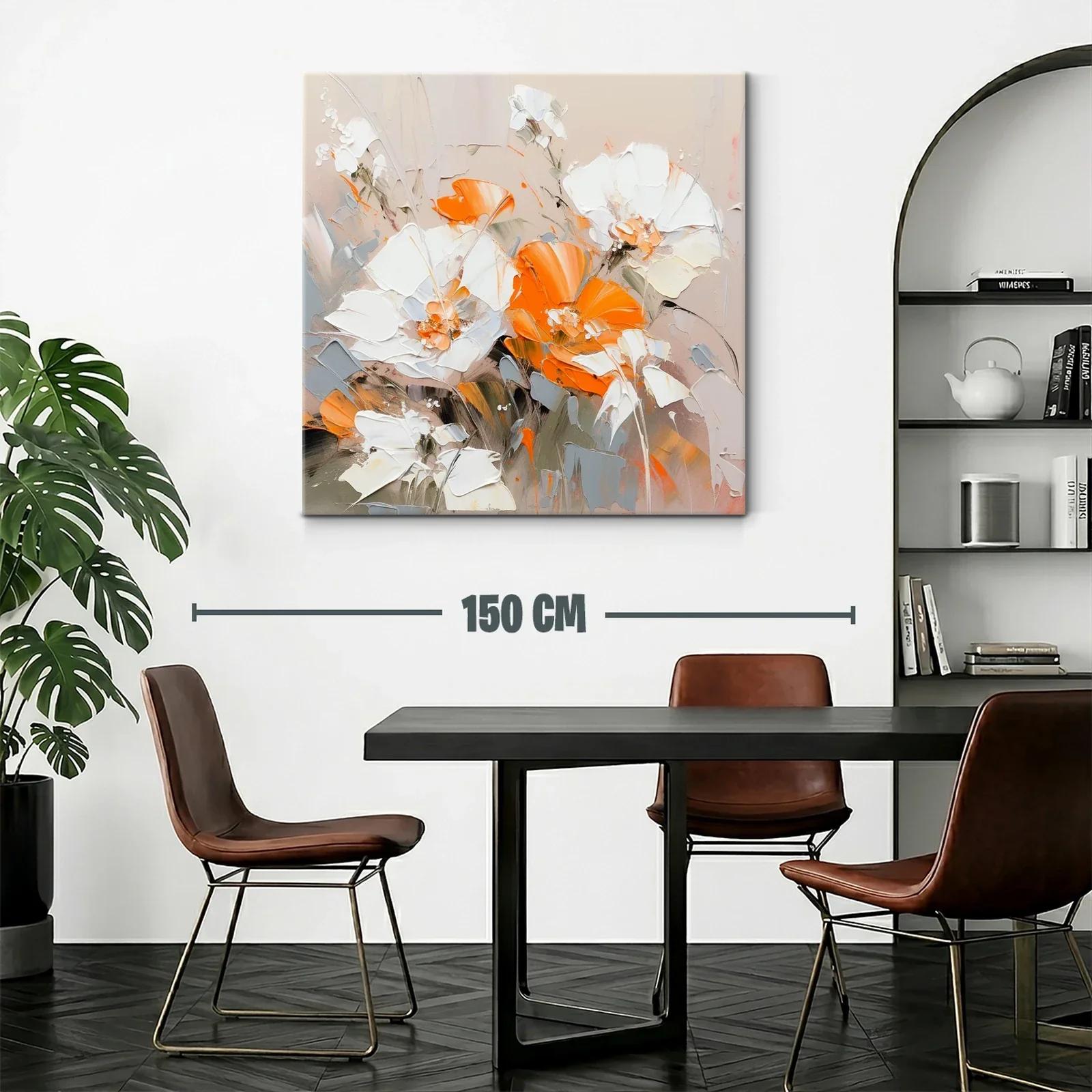 Cuadro floral con tonos cálidos y neutros para sala — miniatura 2