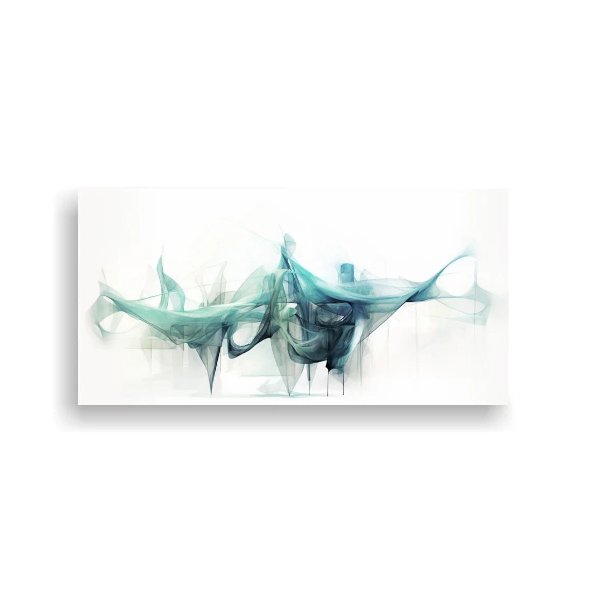 Cuadro formas abstractas turquesas con velos translúcidos