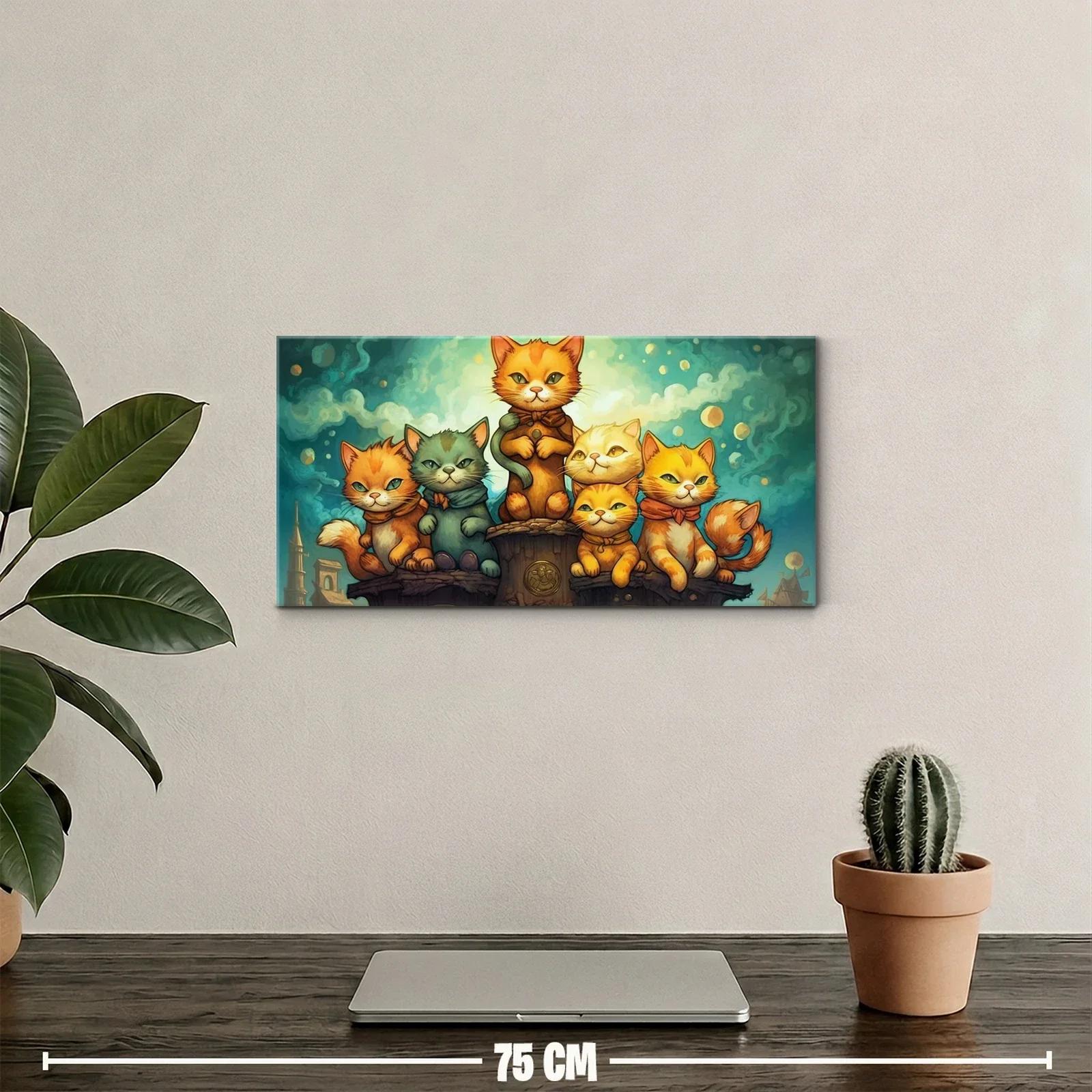 Cuadro grupo de gatos naranjas con fondo urbano fantástico — miniatura 2