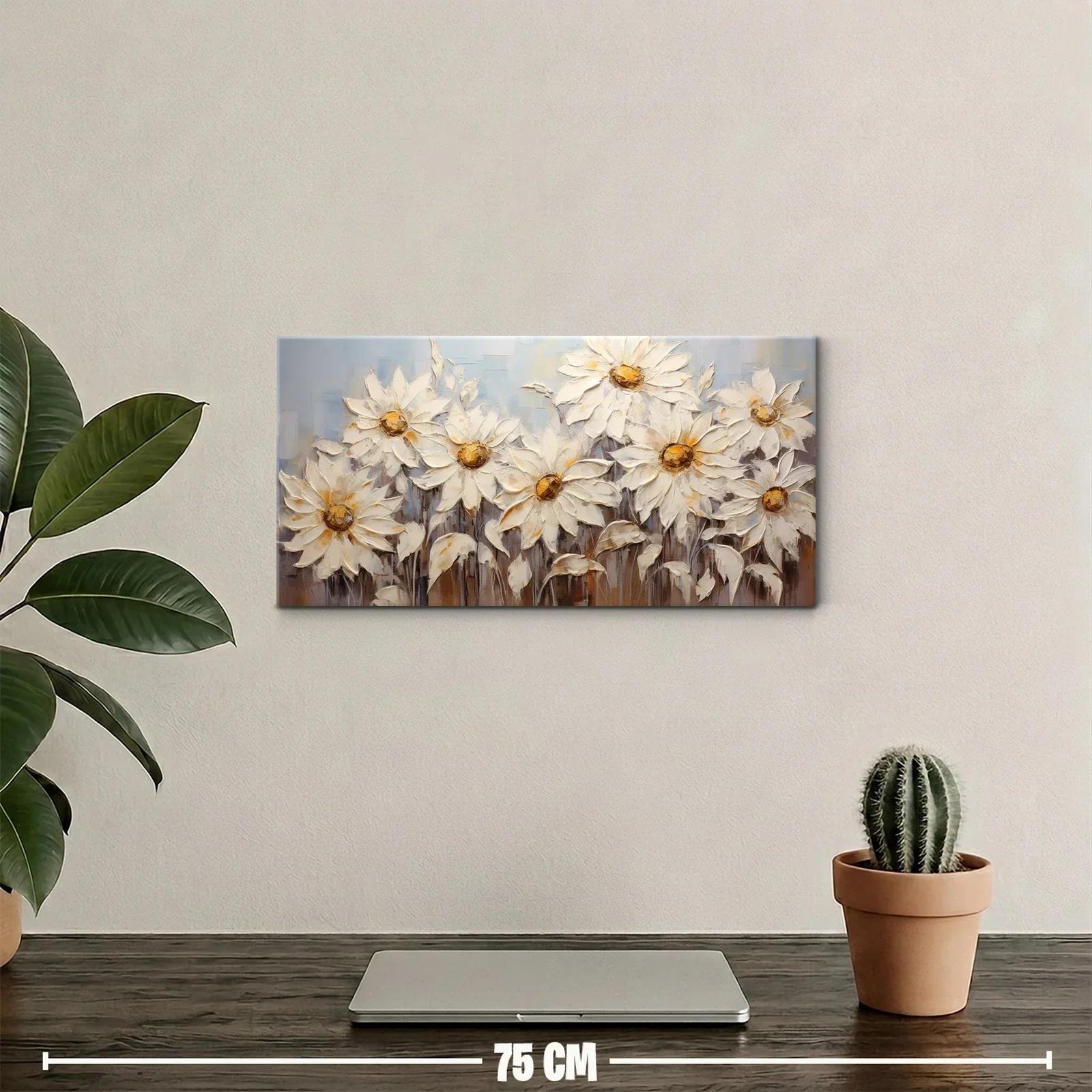 Cuadro margaritas blancas con tallos visibles y fondo difuso — miniatura 2