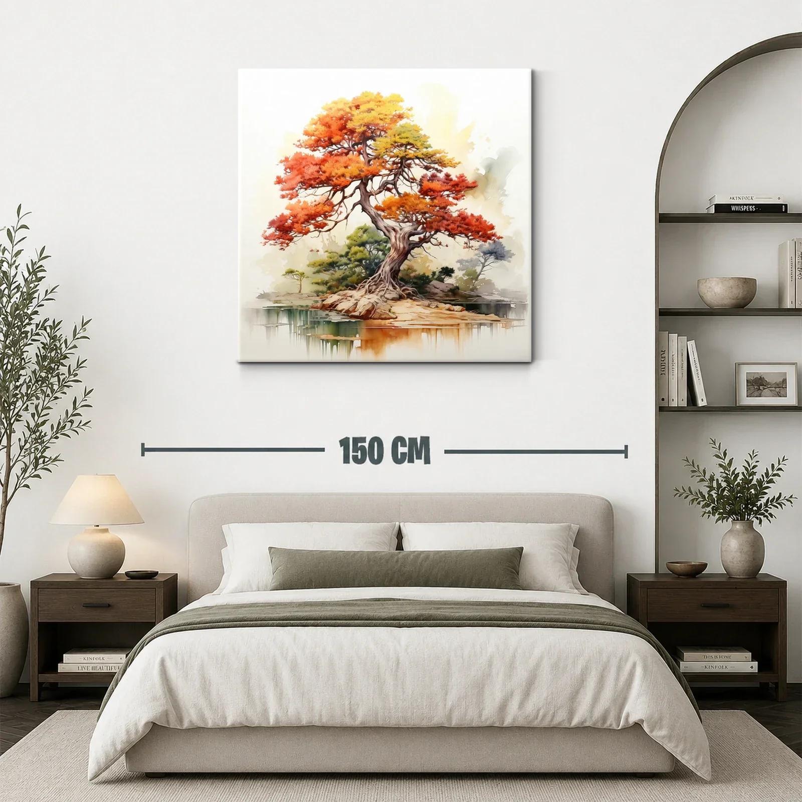 Árbol con tonos otoñales vibrantes sobre paisaje sereno — miniatura 3
