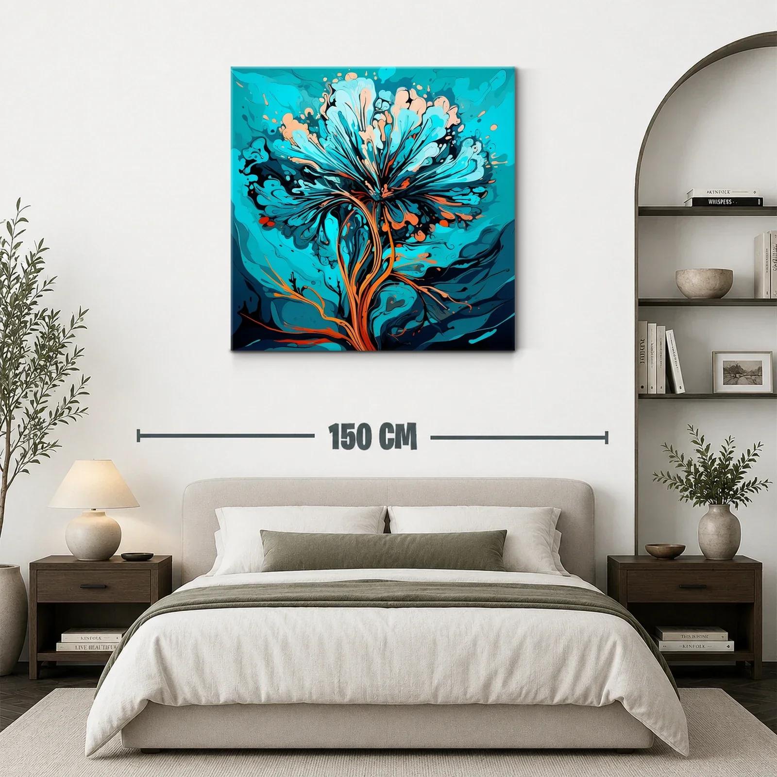 Flor abstracta vibrante en tonos turquesa y naranja cálido — miniatura 3