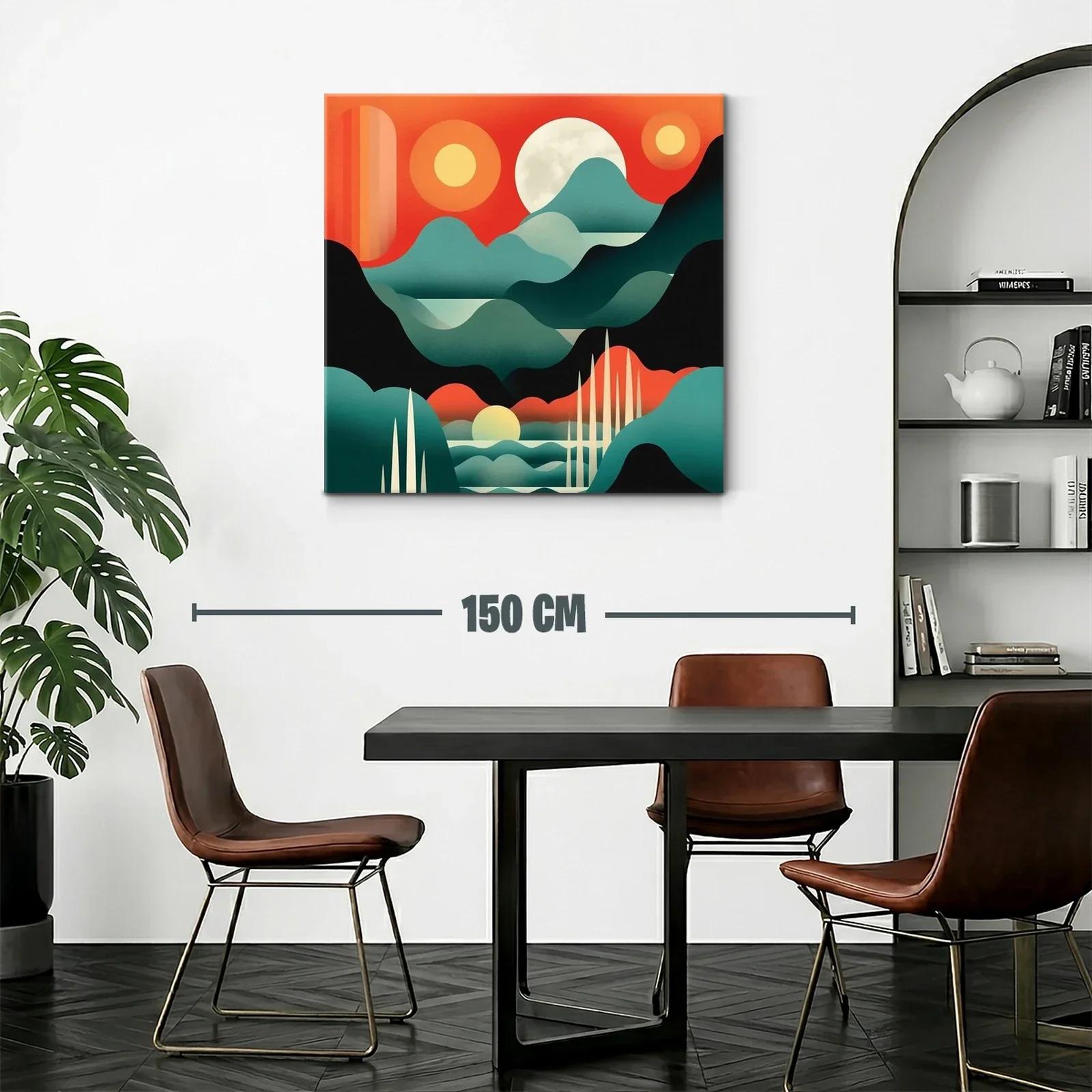 Cuadro moderno con paisaje abstracto y sol brillante — miniatura 2