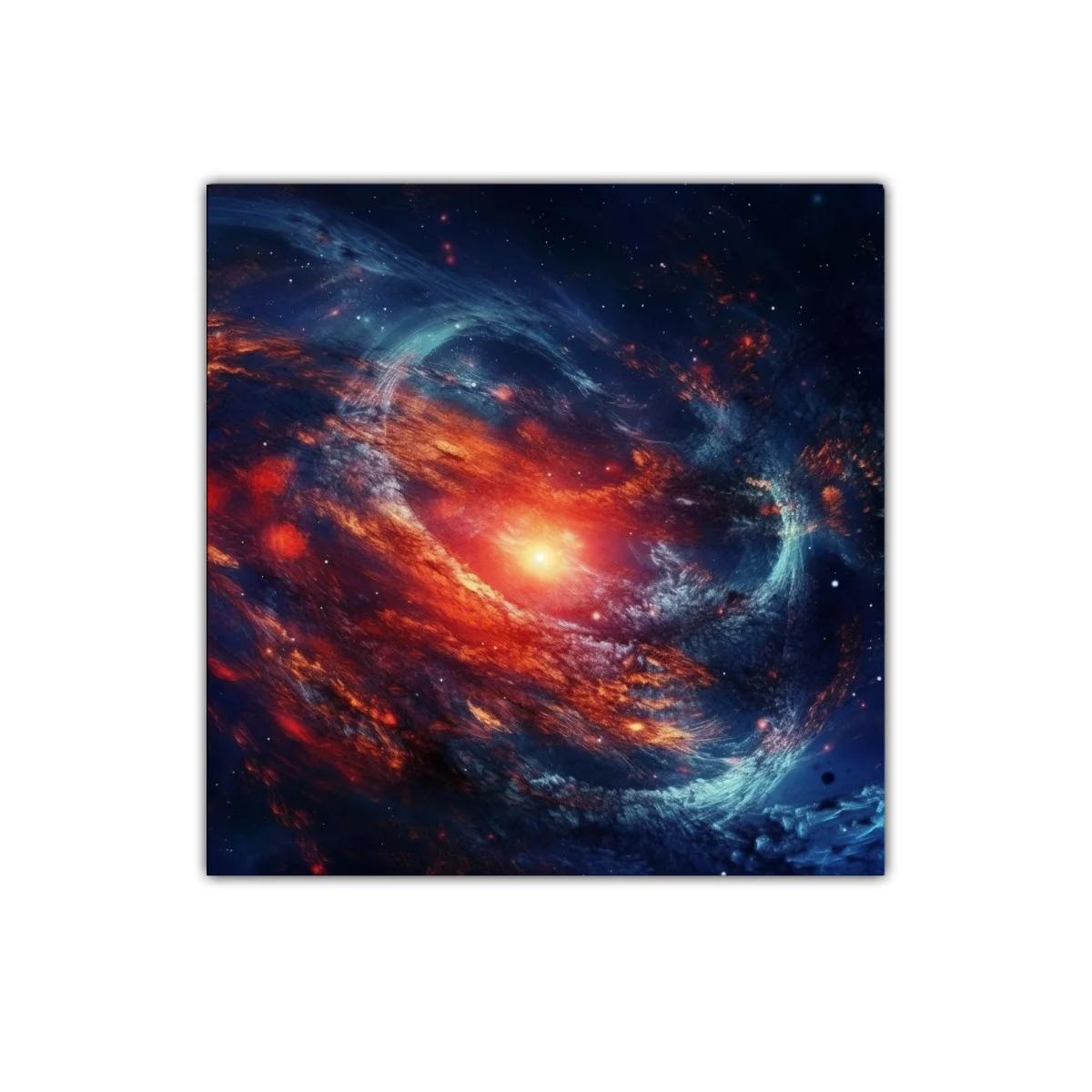 Cuadro artístico de galaxia en vibrantes tonos rojos y azules — imagen principal