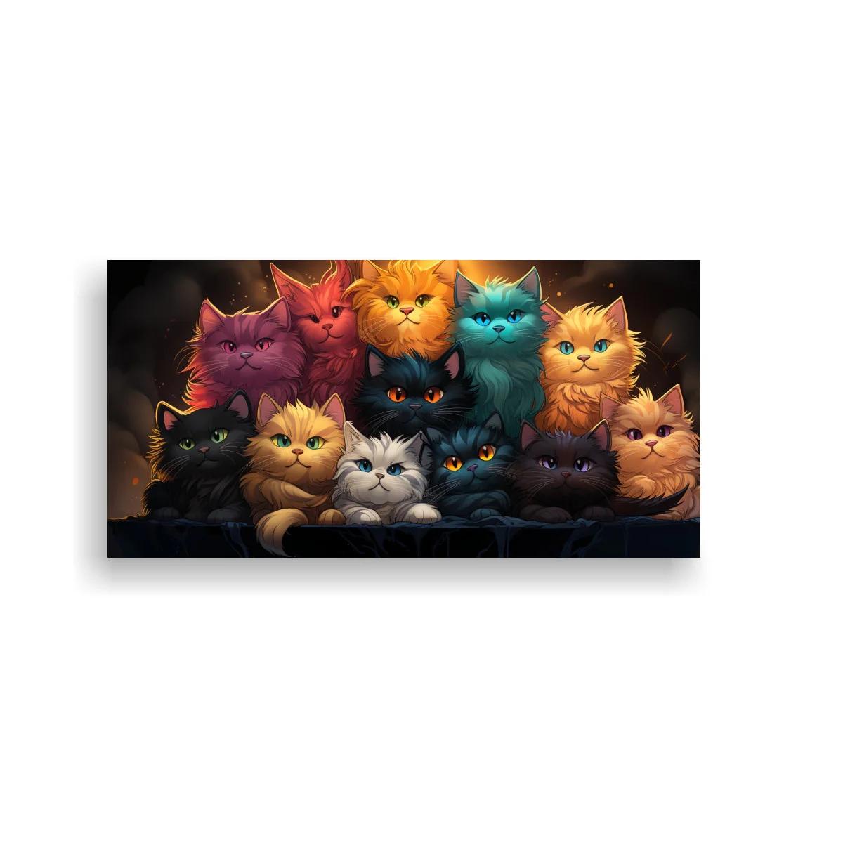 Cuadro grupo de gatos de colores con fondo oscuro — imagen principal