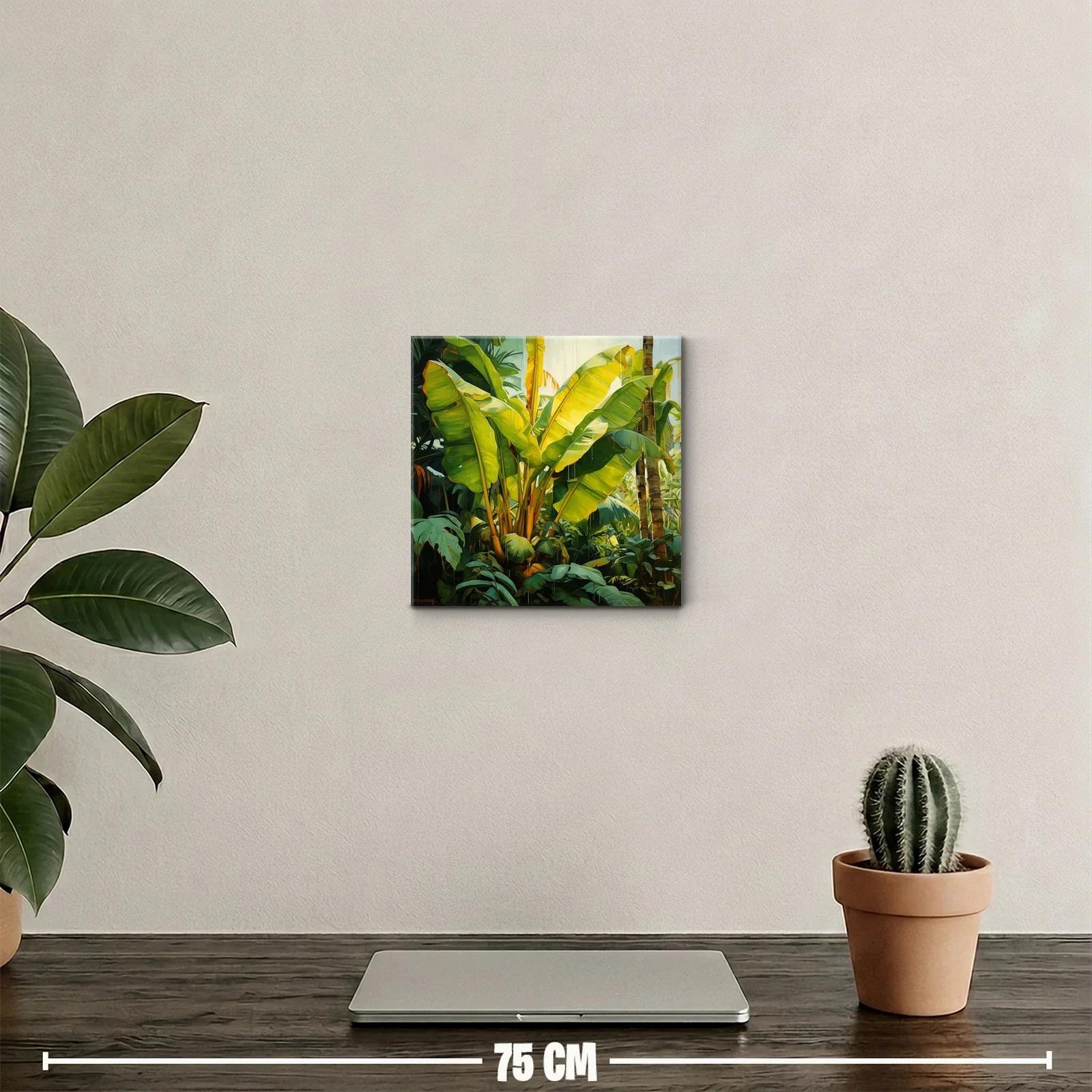 Cuadro tropical con exuberantes hojas verdes iluminadas — miniatura 2