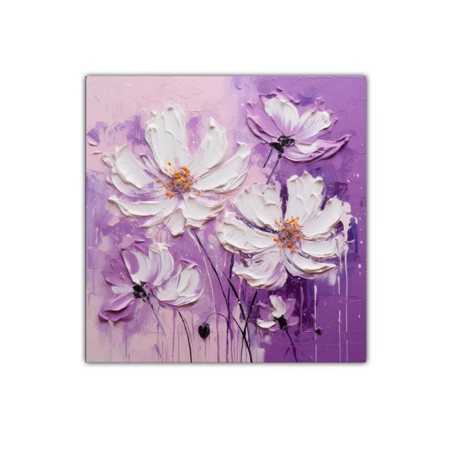 Cuadro decorativo con flores blancas sobre fondo lila