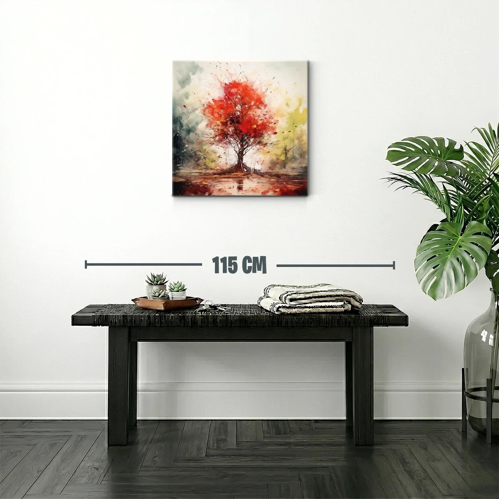 Árbol en otoño con vibrantes tonos rojos y ambiente sereno — miniatura 2