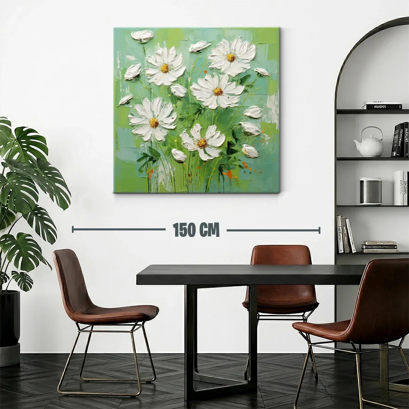 Cuadro flores blancas sobre fondo verde fresco y luminoso — miniatura 2