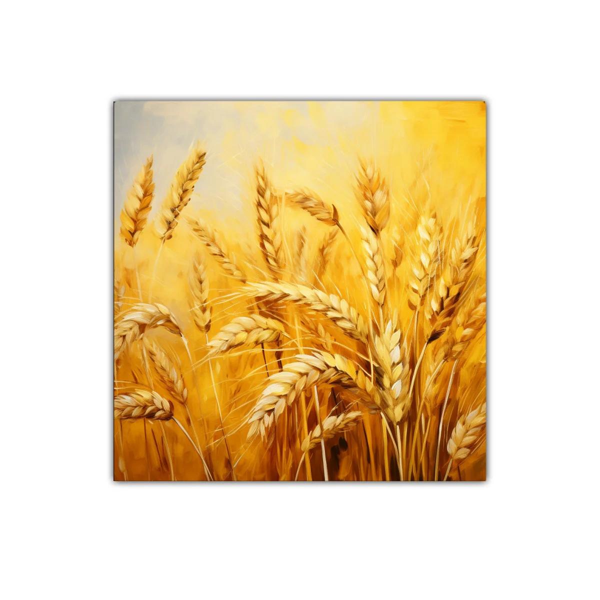 Cuadro decorativo de campo de trigo en tonos dorados