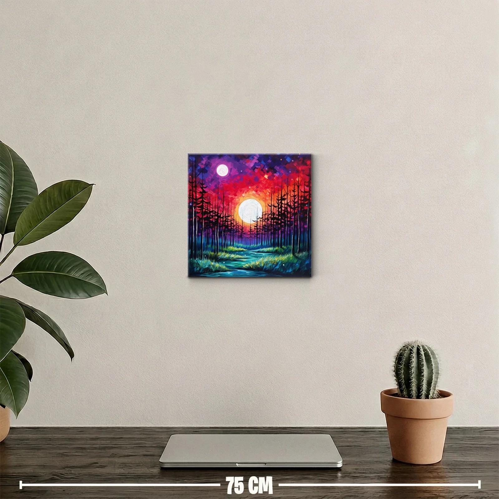 Paisaje de bosque nocturno con luna llena vibrante — miniatura 2