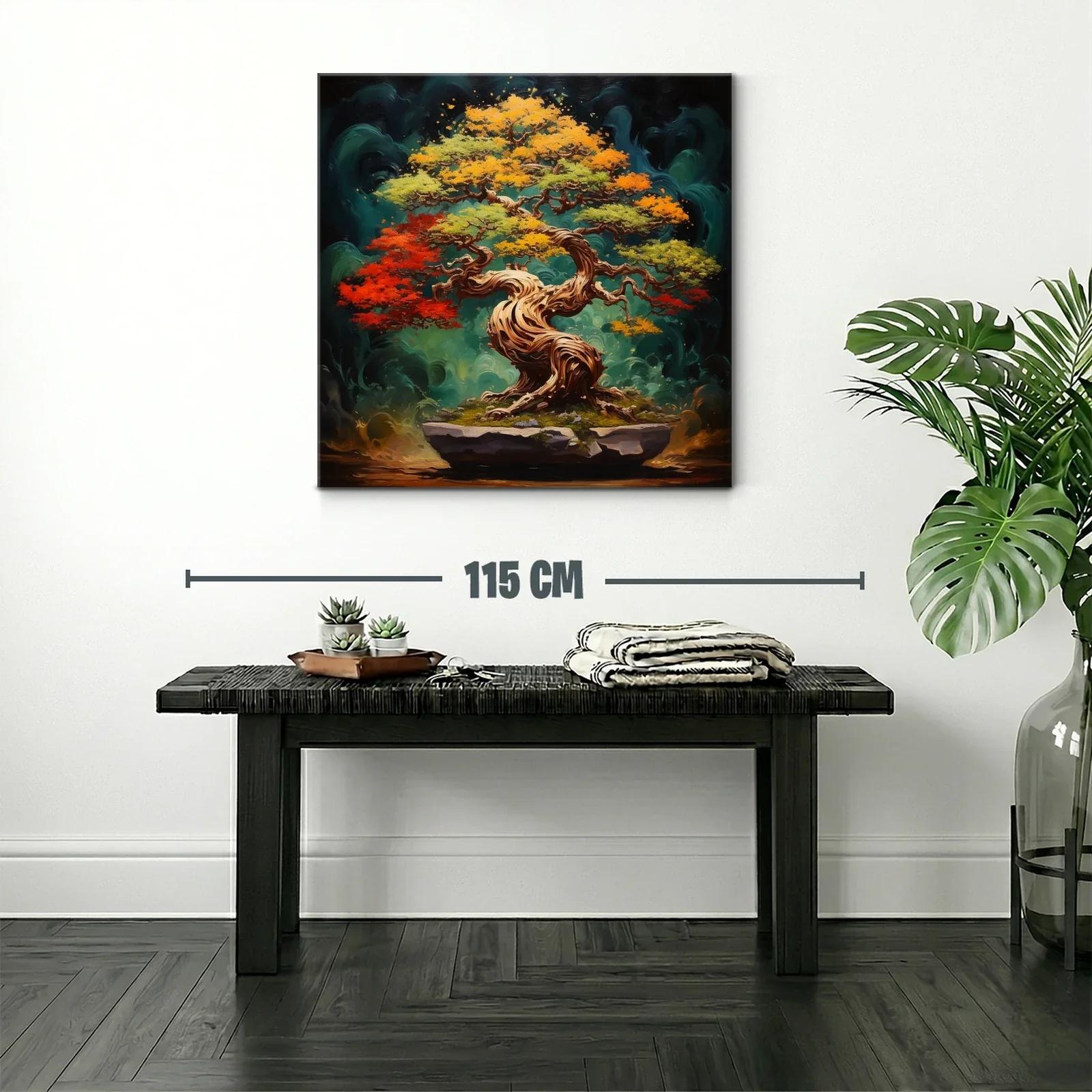 Árbol bonsái en vibrantes tonos otoñales y fondo místico — miniatura 2