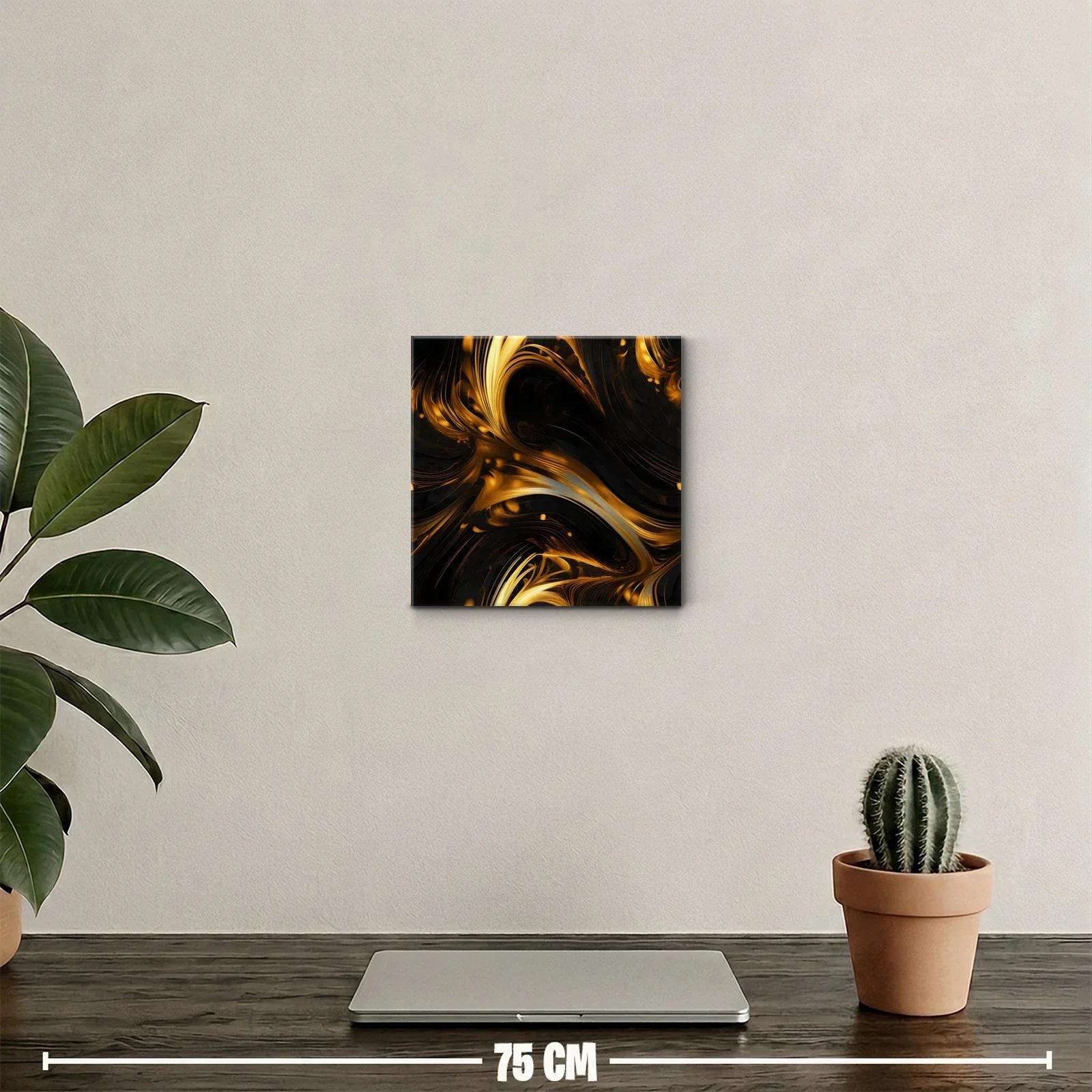 Composición abstracta en tonos dorados y negros con movimiento fluido — miniatura 2