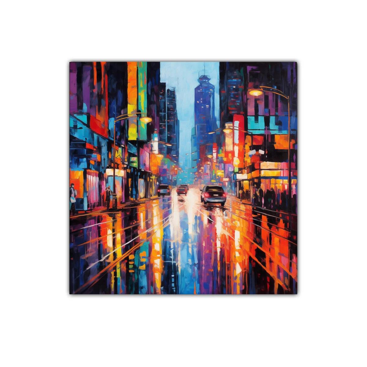 Ciudad vibrante con reflejos de luces de neón — imagen principal