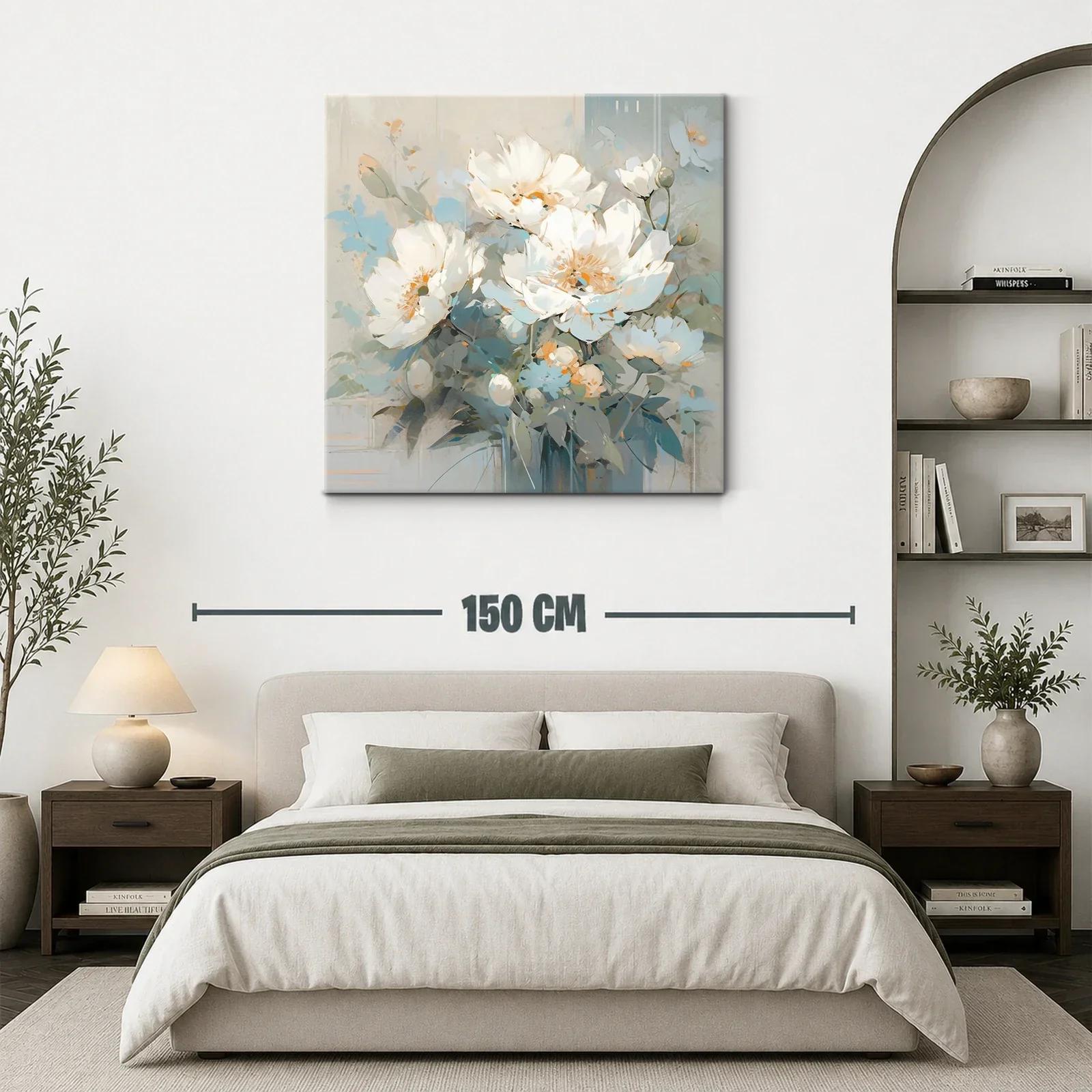 Cuadro con flores blancas y tonos suaves azules y beige — miniatura 3