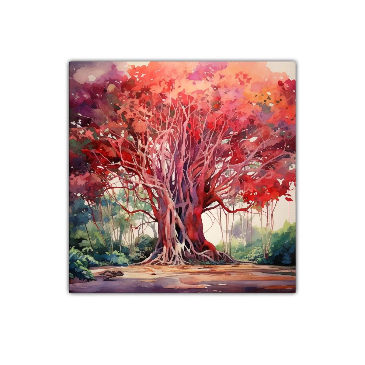 Árbol majestuoso con follaje en tonalidades rojas vibrantes — imagen principal