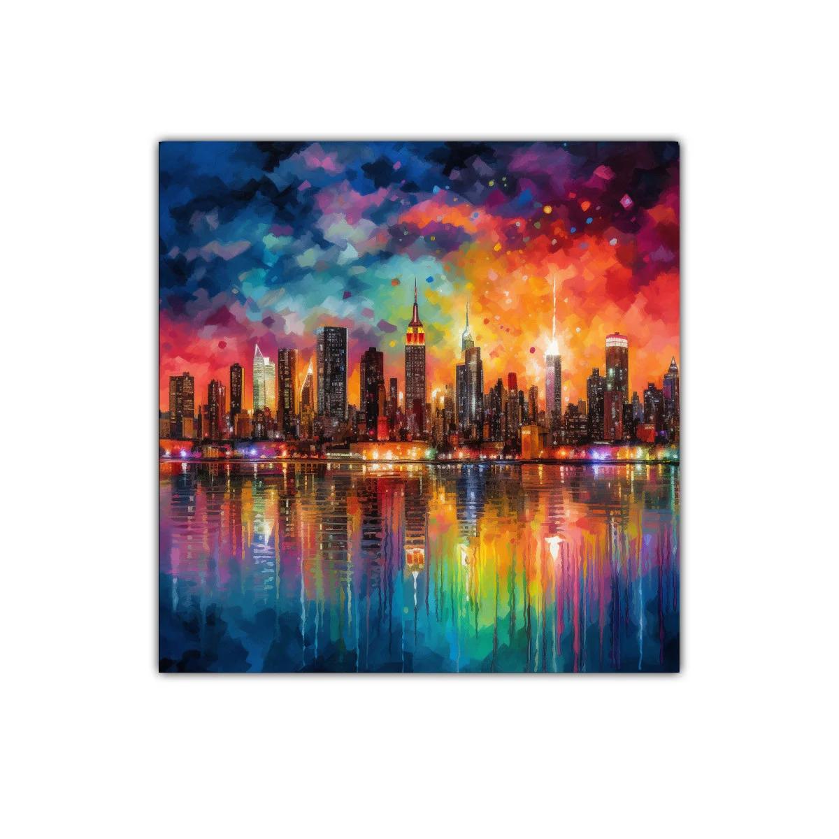 Atardecer vibrante reflejado sobre la ciudad iluminada — miniatura 1