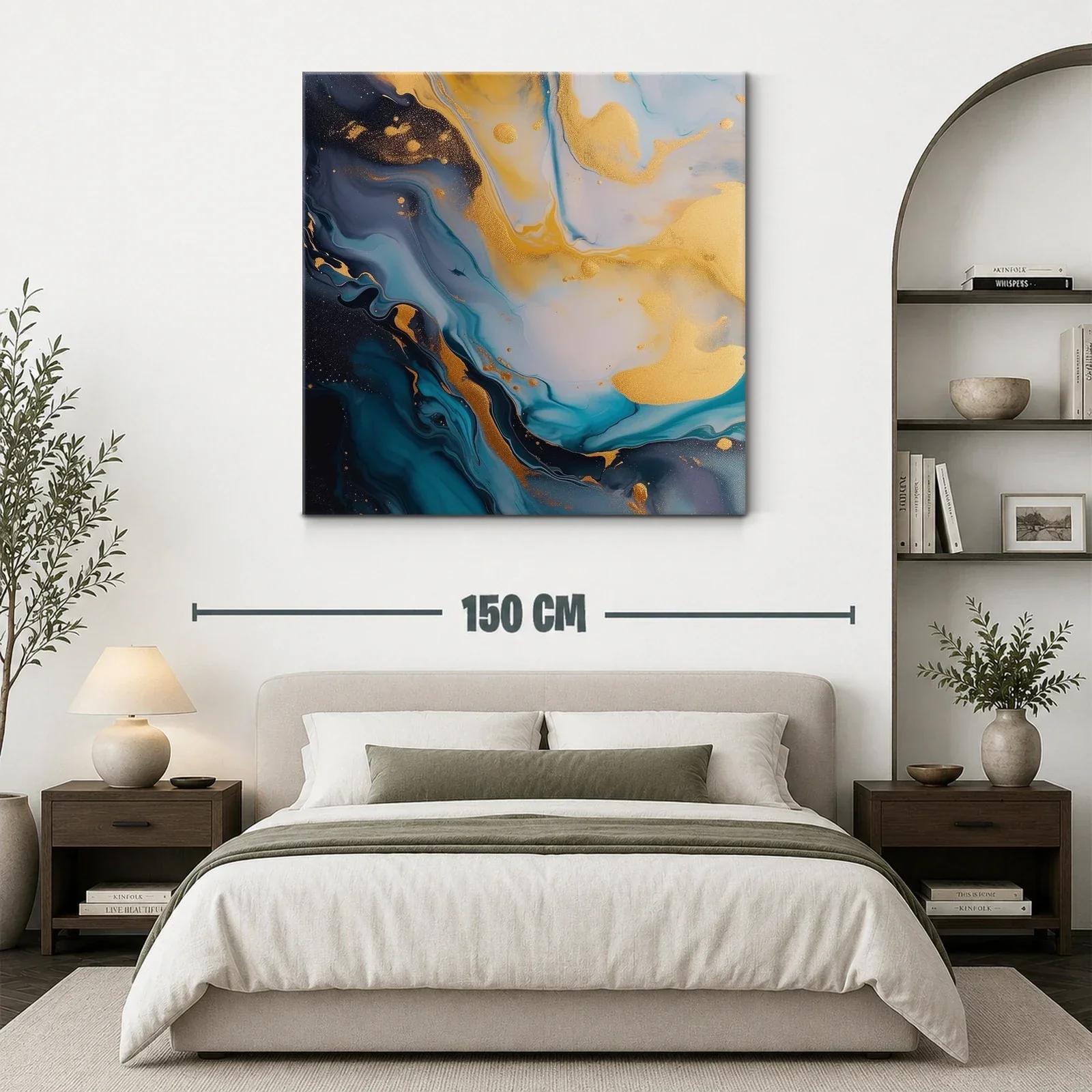 Cuadro Abstracto con Tonos Dorados y Azules Profundos — miniatura 3