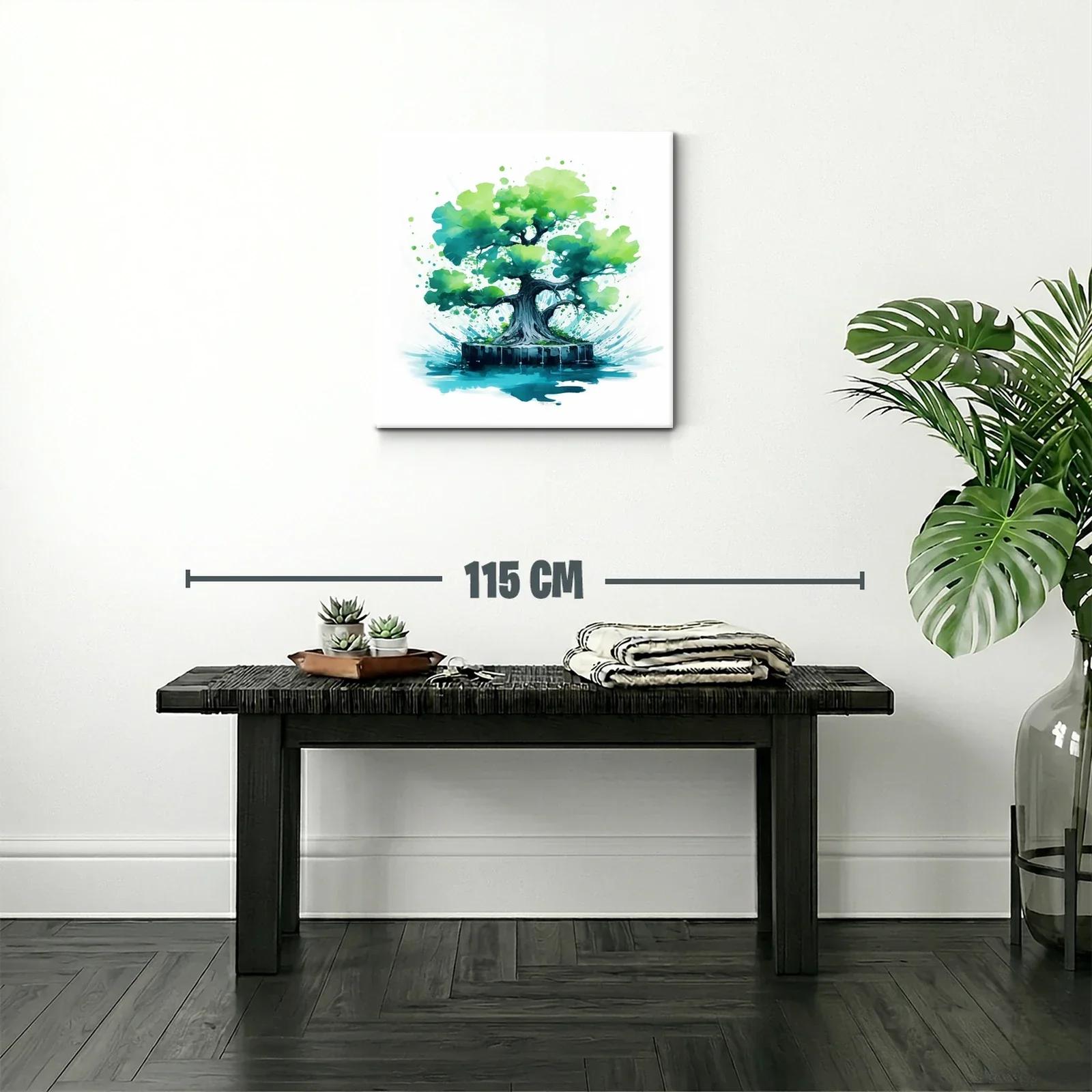 Cuadro árbol verde con efecto acuarela vibrante — miniatura 2
