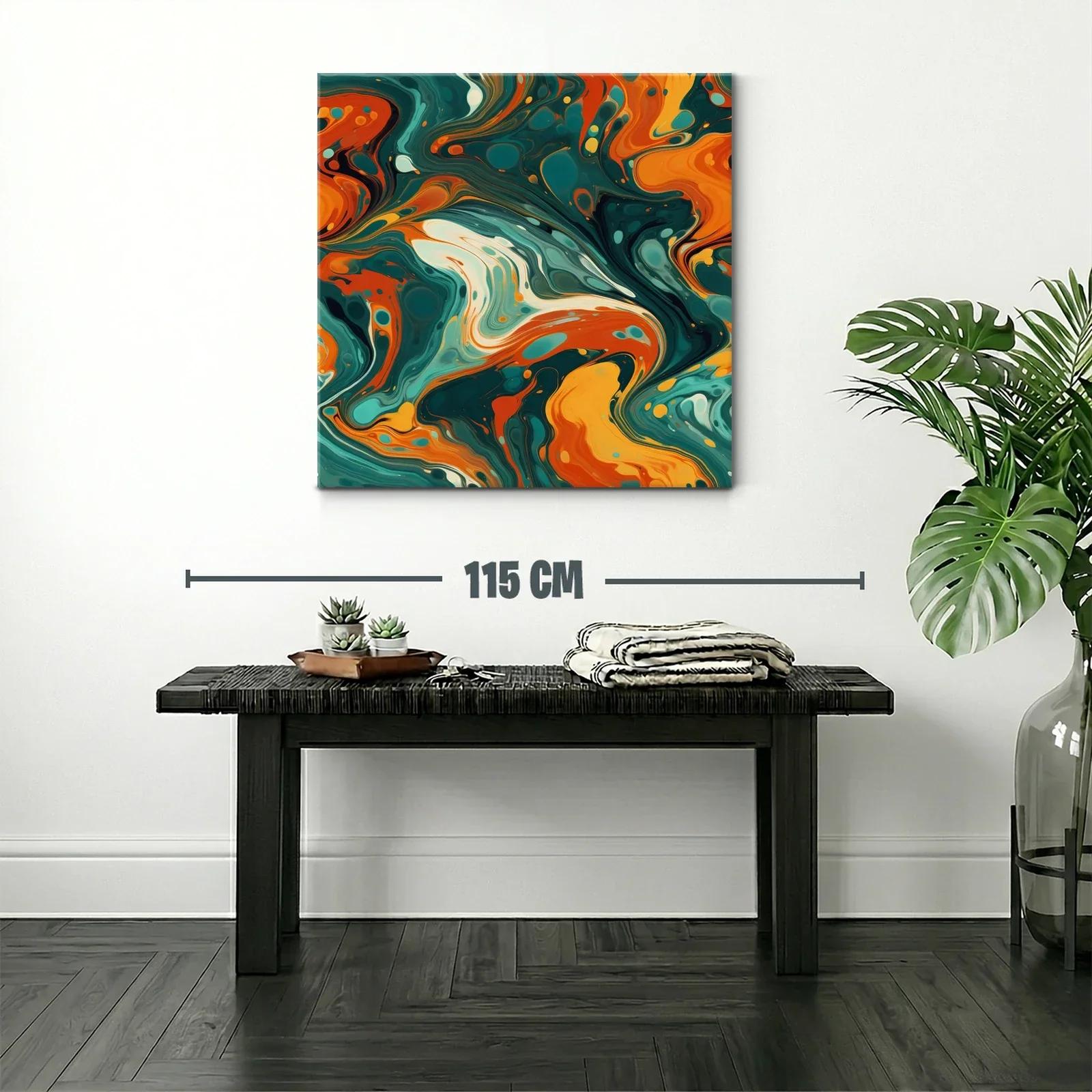 Cuadro abstracto con paleta vibrante en tonos verdes y naranjas — miniatura 2
