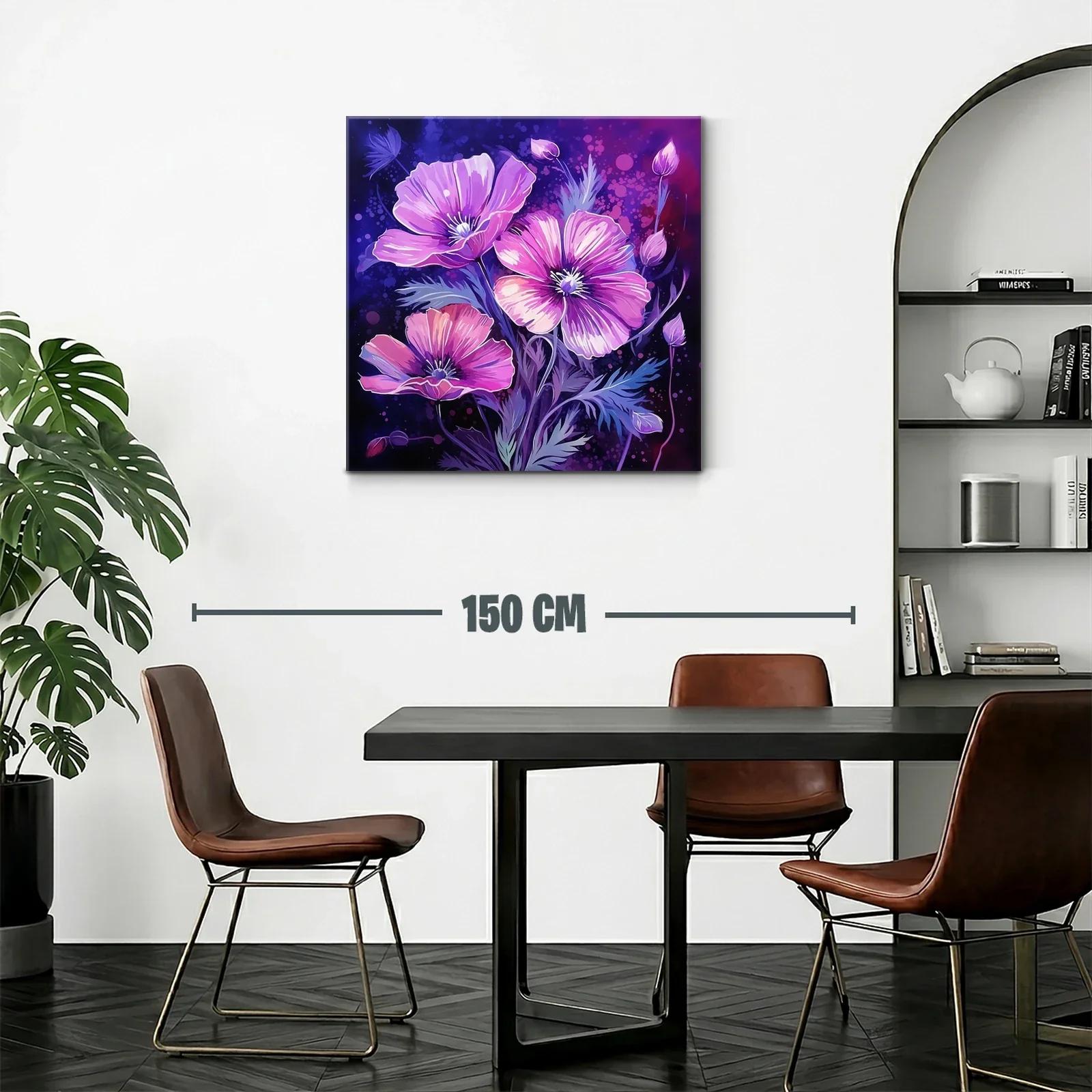 Cuadro floral vibrante con tonos púrpura y rosa — miniatura 2